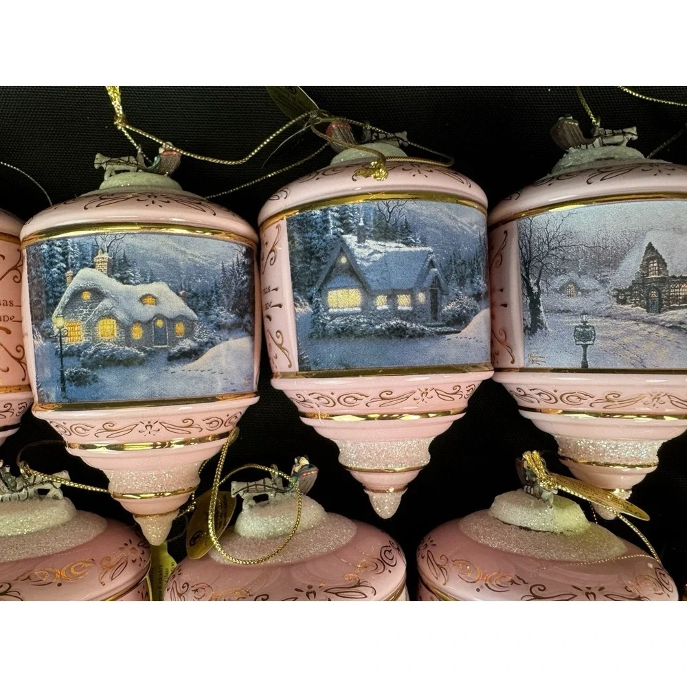 Thomas Kinkade Christmas Heirloom Glass Ornaments - Collection of 11 New W/ Tags